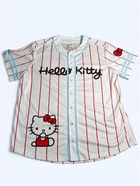 Hello Kitty Red Stripe Baseball Jersey – XXL Kawaii Sanrio Graphic Tee